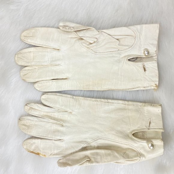 Vintage White Leather Wrist Length Gloves Size 6.5 - Picture 5 of 10